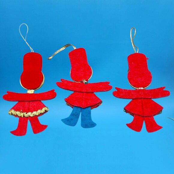 Vintage Red Felt Toy Soldier Ornaments w/ Googly Eyes & Gold Trim 1960s v4 - Picture 11 of 11